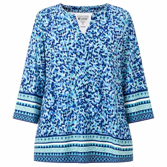 Coolibar Tops - Coolibar St Lucia Tunic Top Blue Geometric UPF 50+ Bamboo Blend Size Medium